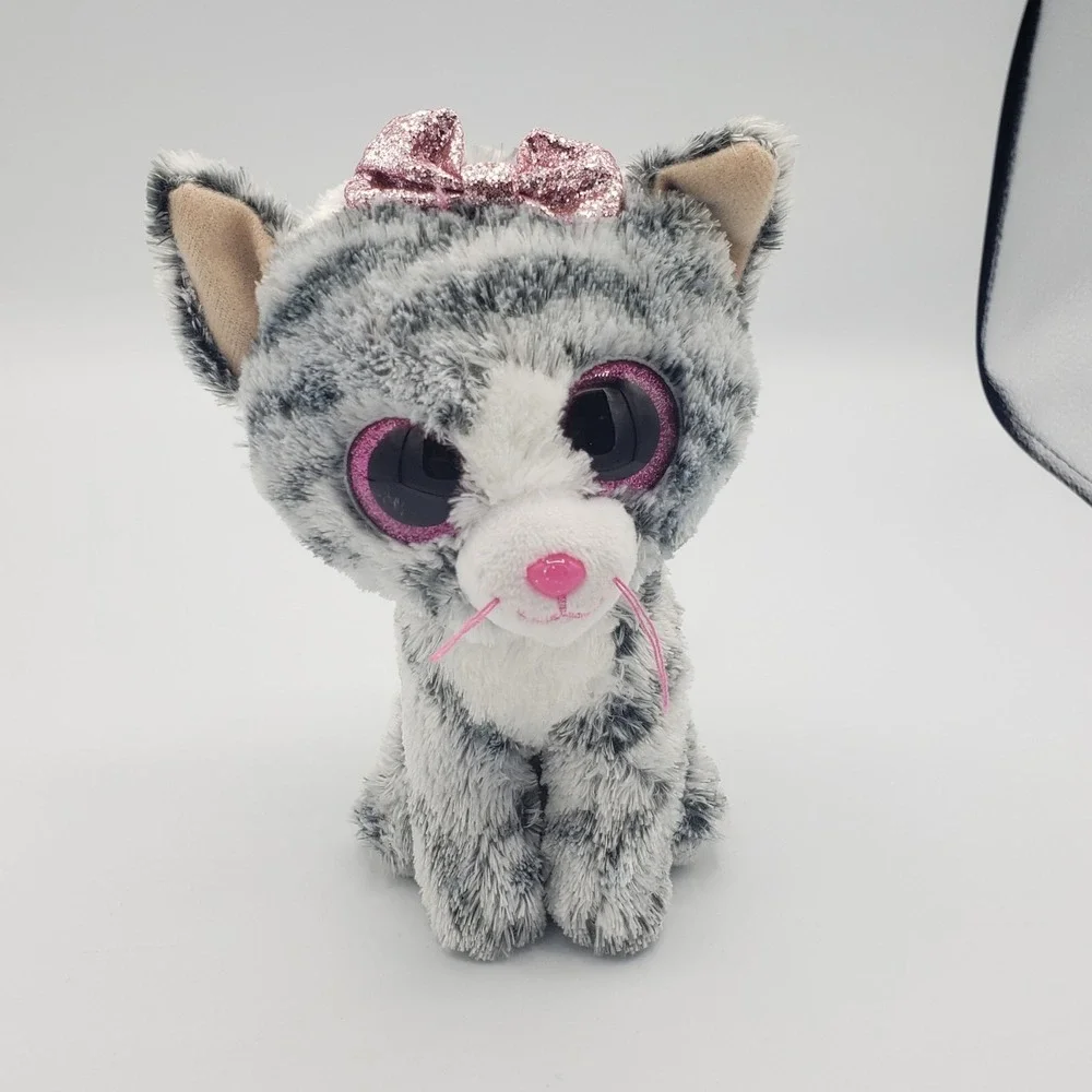 Ty Beanie Boos‎ Kiki Kitty Cat Plush Stuffed Animal Toy Gray Pink 6